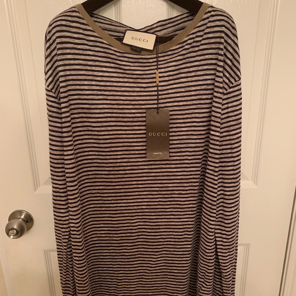 Gucci men’s long sleeve stripe T-shirt